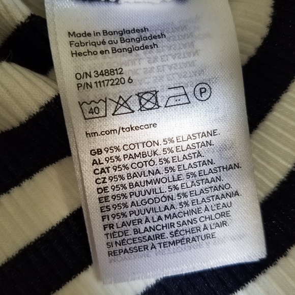 EUC H&M Ribbed Striped Navy White Long Sleeve shirt size Medium - Picture 3 of 4